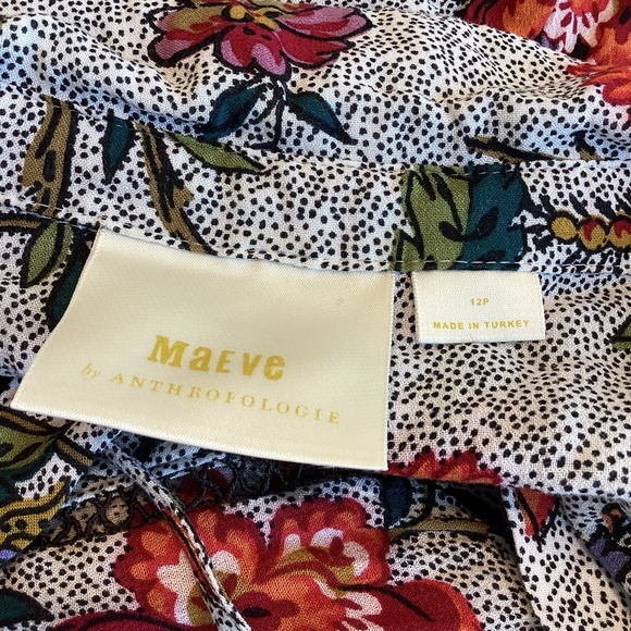 Anthropologie Maeve Janie Long-Sleeve Blouse Black Floral 12 PETITE Like-New - Picture 12 of 14